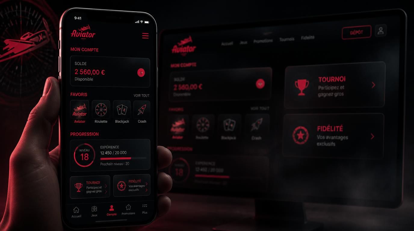 Interface affichant solde, favoris et niveau de fidélité sur mobile et PC